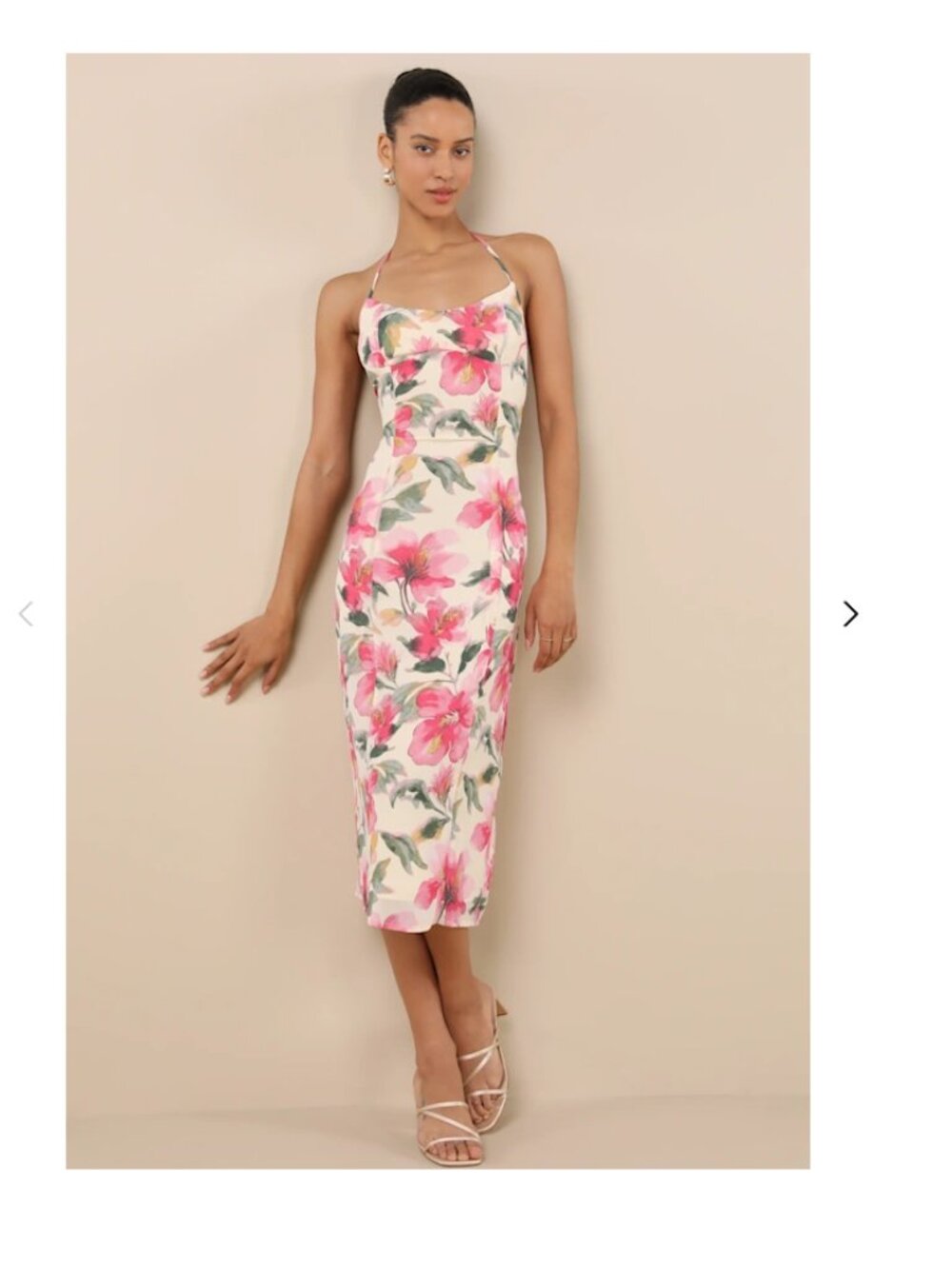 Lulus Harleigh Light Yellow Floral Halter Midi Dress Small Chiffon New With Tags - Picture 10 of 17